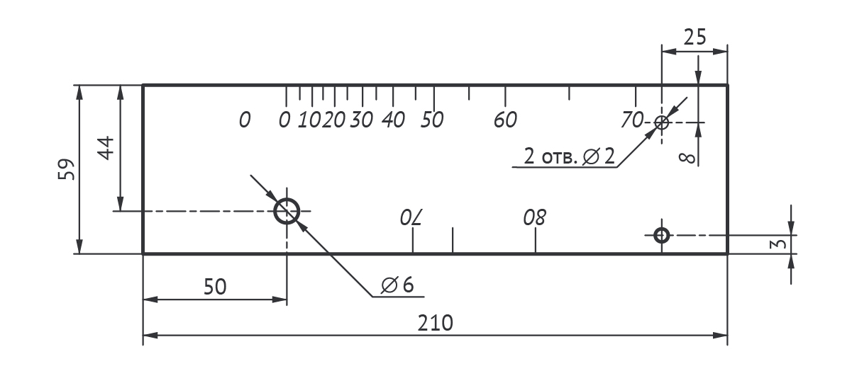 Схема стандартного образца СО-2 с указанием основных размеров (мм)